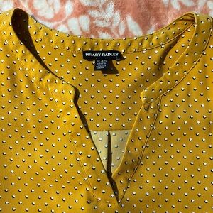Hilary Radley Mustard Blouse with White Dots